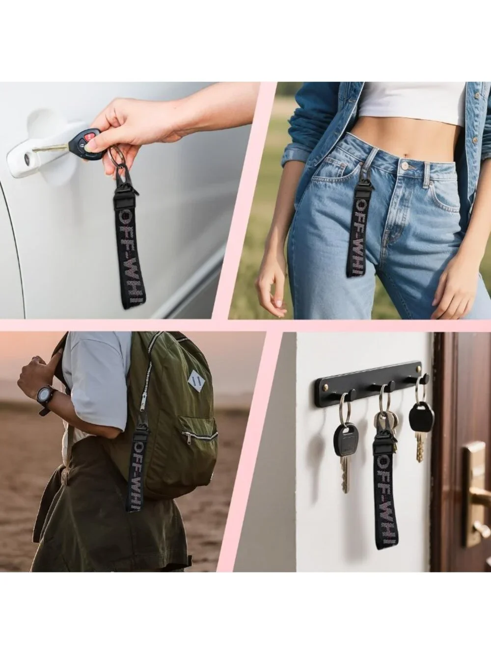 Trendy Webbing Keychain Wrist Strap, Car Key Accessories & Letter Pendant Charm